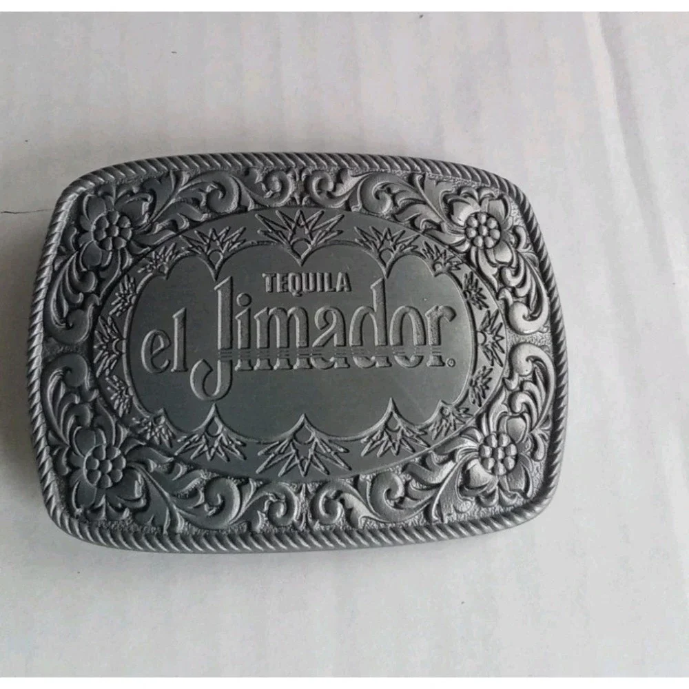 El Jimador Tequila Belt Buckle Western Style Floral‎ Accents Silver Tone
